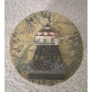 VTG Thomas Point Shoal Maryland Lighthouse Trinket Jewelry Box Map Pattern Resin